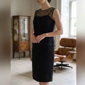 Vintage 60s Lee Jordan New York Black Lace Cocktail Dress Set | Old Money Glam